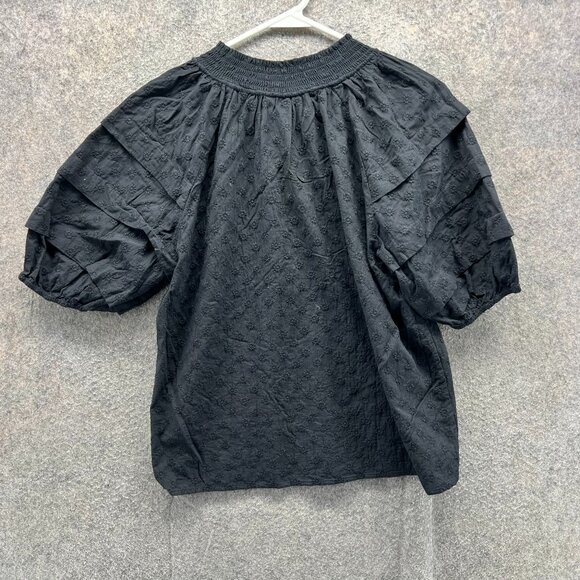 Rails Shirt Womens Medium Black Puff Sleeve Embroidered Boho Peasant Top - Picture 1 of 11